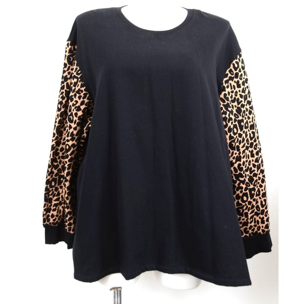Studio 1886 PLUS 2X (22W-24W) Black Leopard Oversized Sweatshirt Tunic Top Shirt